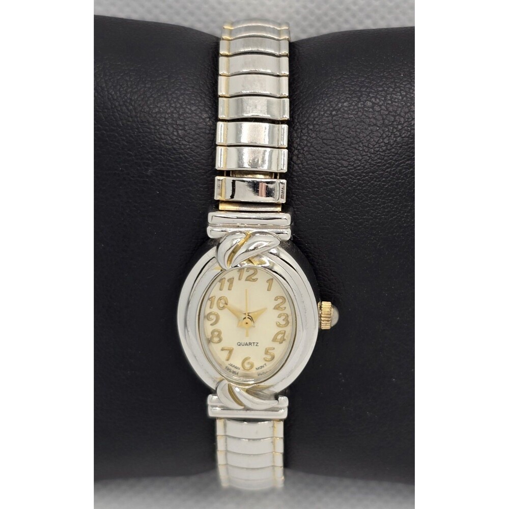 Women's Trendy Oval Petite Face Silver Gold Tone Case Expansion Band Watch 04 - Picture 4 of 8
